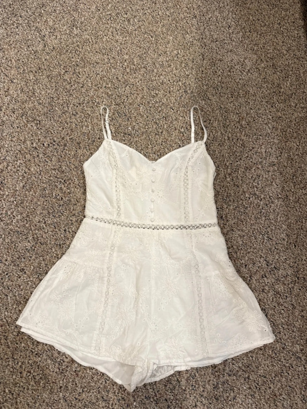 White Eyelet Lace Romper with Spaghetti Straps